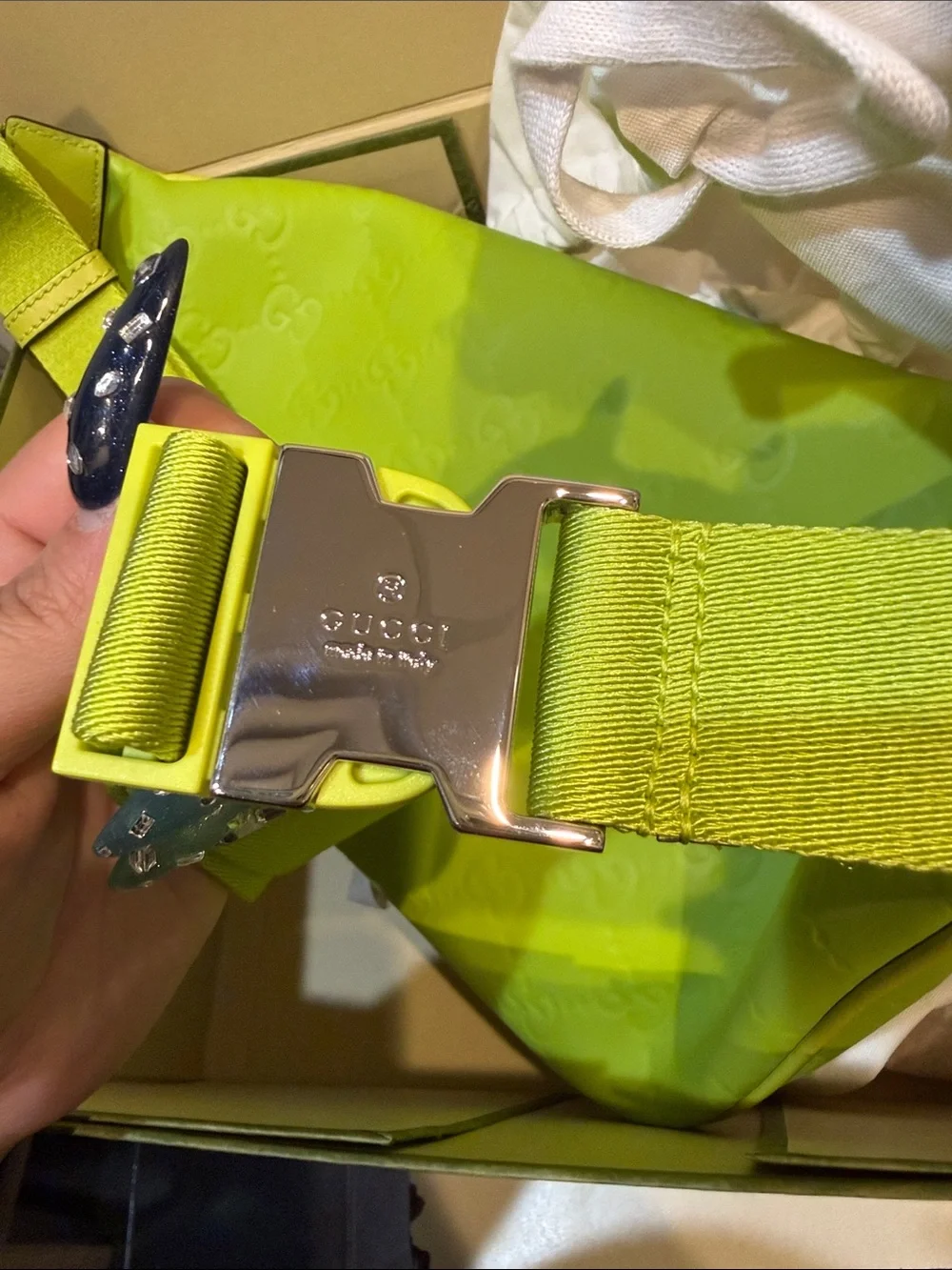 Gucci Neon Lime GG Embossed Belt Bag
